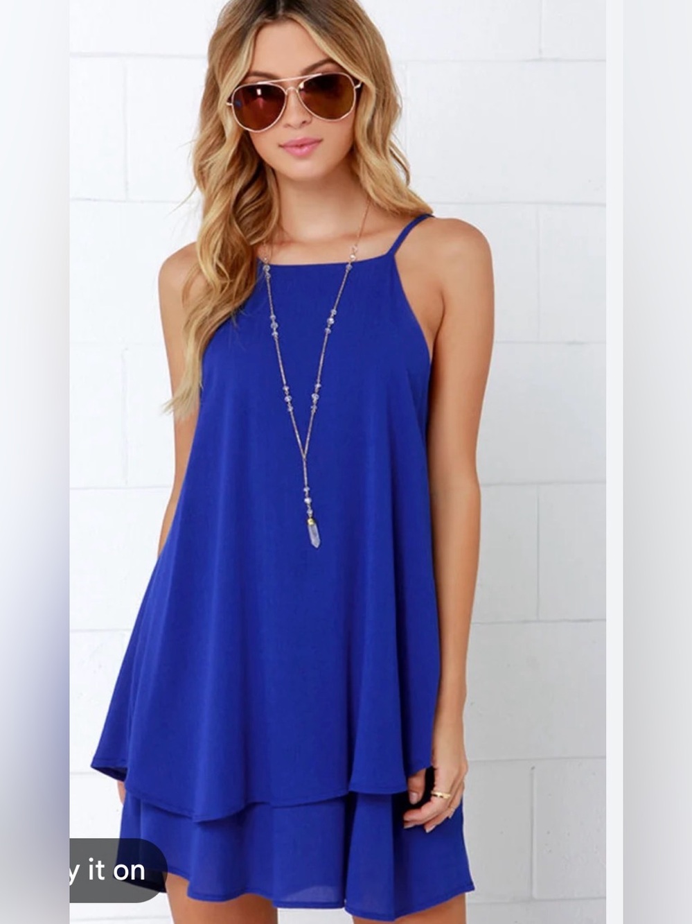 The Impeccable Pig 
Cobalt Blue Spaghetti-Strap 
Mini Dress
Size large